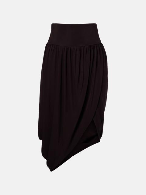 Twisted asymmetric jersey midi skirt