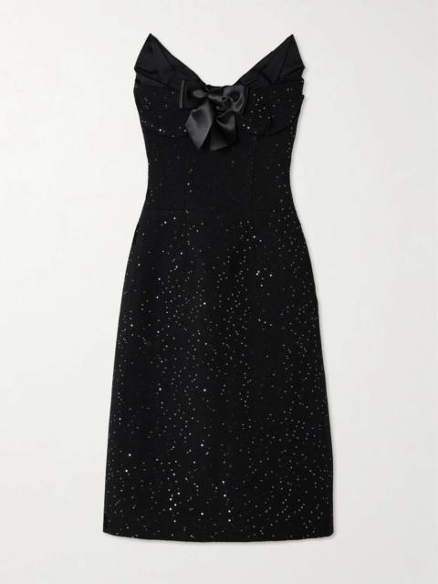 SHUSHU/TONG Strapless satin and faille-trimmed sequined wool-blend midi dress