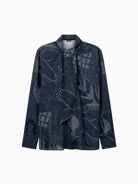 EMPORIO ARMANI CREPONNE SHIRT WITH DOTTED FLORAL PRINT AND A NECK TIE