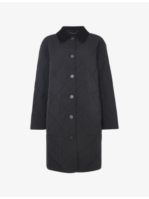 WHISTLES Corduroy-Collar Quilted Stretch-Woven Coat