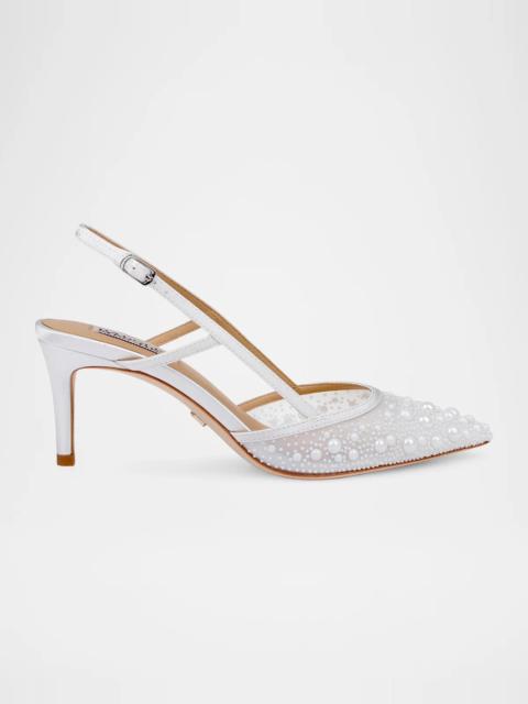 BADGLEY MISCHKA Reem 65MM Crystal-Embellished Mesh Pumps