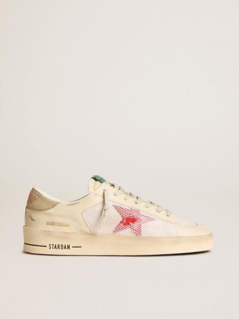 Stardan in white leather and mesh with red star and sand-colored heel tab