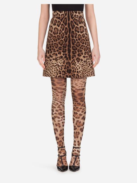 Dolce & Gabbana Short skirt in leopard-print double crepe