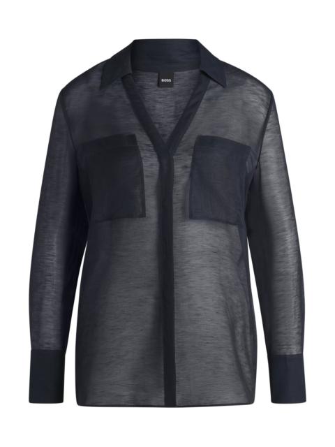 V-NECK BLOUSE IN RAMIE WITH COLLAR DETAIL