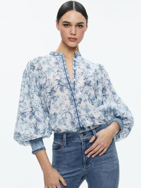 Alice + Olivia APRIL PLEATED BLOUSON SLEEVE TOP