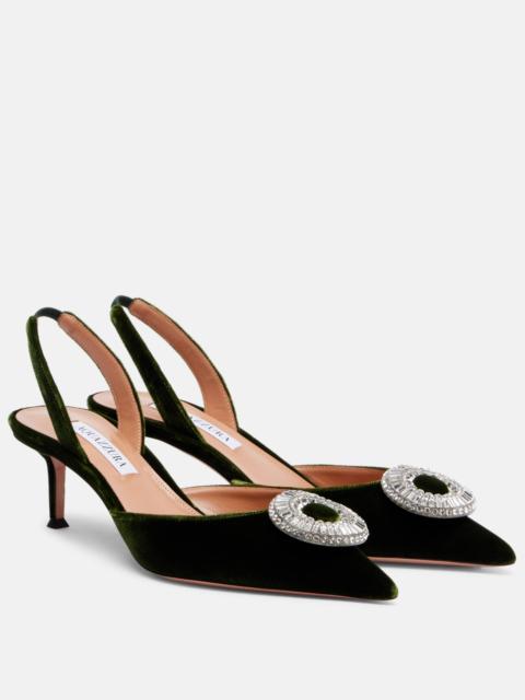 AQUAZZURA Crystal Hoop 50 embellished velvet slingback pumps
