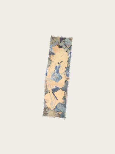 Kapital Rayon Fringed Stole (KAYO FUESO Denim Map) - Blue