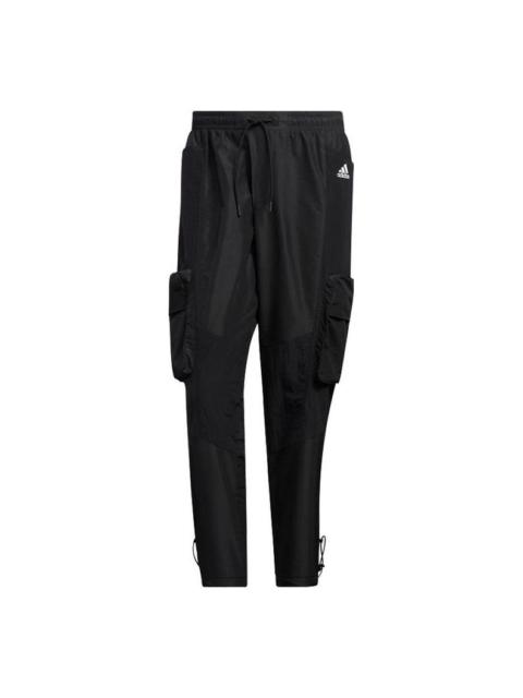 Men's adidas Solid Color Pocket Logo Printing Straight Lacing Sports Pants/Trousers/Joggers Black HT