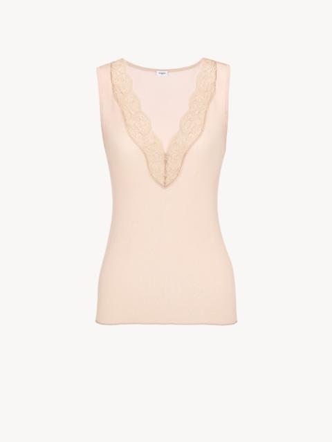 SAINT LAURENT LACED TANK TOP IN RIBBED SILK