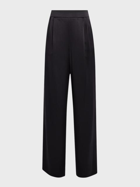 LaQuan Smith Double-Pleated Wide-Leg Silk Pants