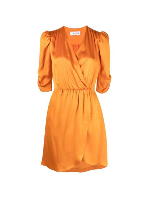 ruched-sleeves silk wrap dress