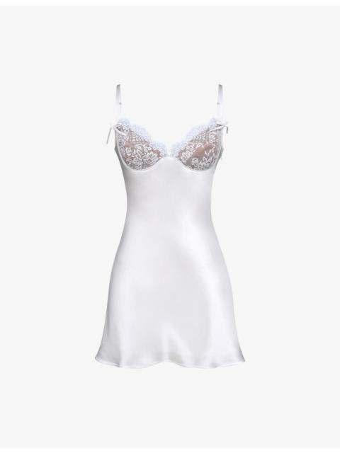 House of CB Athenea Lace-Cup Satin Mini Dress