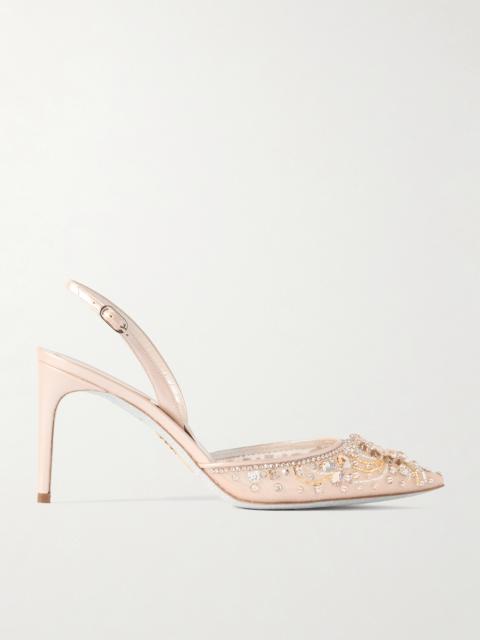 RENE CAOVILLA Crystal-embellished Leather And Tulle Slingback Pumps