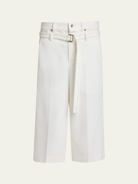 sacai Denim Dual-Waistband Straight-Leg Crop Suiting Pants