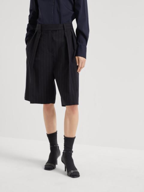 Virgin wool and cotton pinstripe city Bermuda shorts