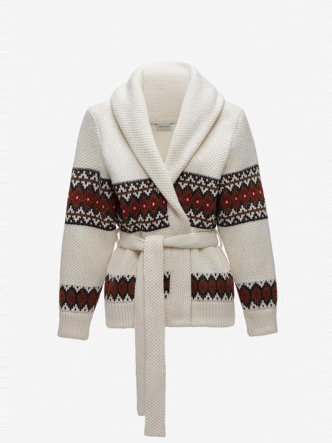 MAGDA BUTRYM Geometric belted wool cardigan in cream