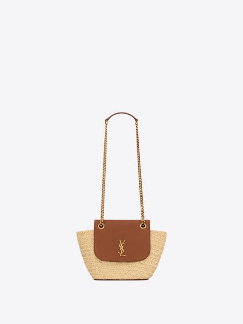SAINT LAURENT mini manon in raffia and aged vegetable-tanned leather