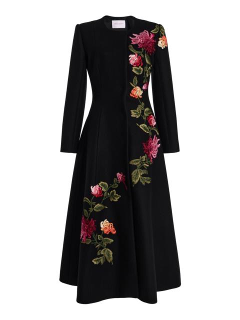 CAROLINA HERRERA Embroidered Double-Faced Wool Coat black