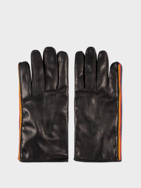 Paul Smith Leather Gloves With Knitted 'Artist Stripe' Trim
