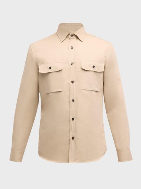 Brioni Men's Linen-Cotton Military Overshirt