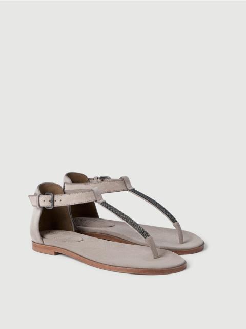 Brunello Cucinelli Suede sandals with precious strap