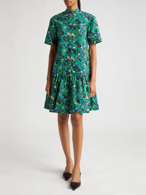 Floral Print Tiered Cotton Poplin Shirtdress