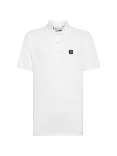 Skull-print cotton polo shirt