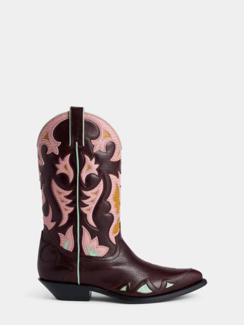 rabanne BROWN CRACKLED LEATHER SANTIAG BOOTS