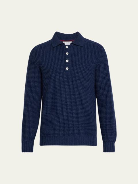 Men's Cashmere Waffle Stitch Polo Sweater