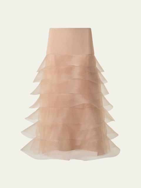 Ruffle Tulle Midi Skirt