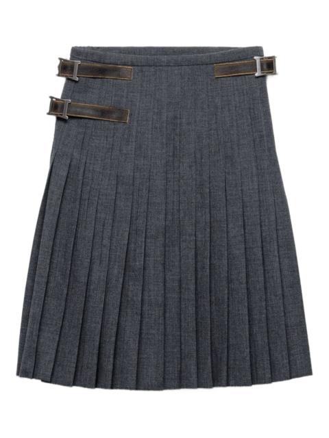 Prada pleated leather-strap midi skirt