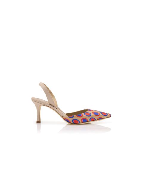 Manolo Blahnik Beige Silk Circular Print Slingback Pumps