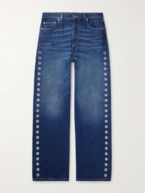 Straight-Leg Eyelet-Embellished Jeans