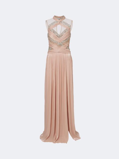 COSTARELLOS Avalia draped embellished georgette bustier gown