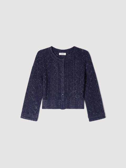 Sandro RHINESTONE KNIT CROPPED CARDIGAN