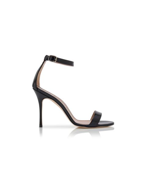 Black Patent Leather Ankle Strap Sandals