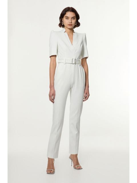 KAREN MILLEN Petite Structured Crepe Forever Belted Jumpsuit