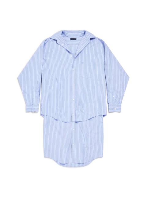BALENCIAGA Women's Bb Classic Layered Shirt Dress in Light Blue/white