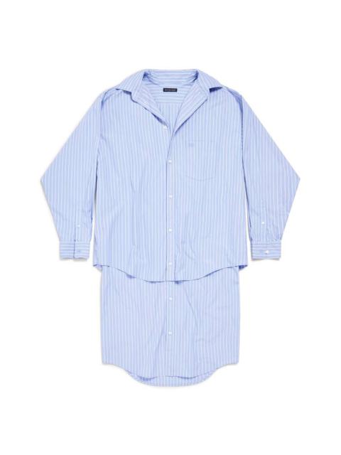 Women's Bb Classic Layered Shirt Dress in Light Blue/white