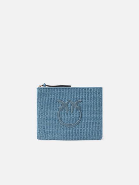 PINKO RAFFIA CLUTCH WITH LOVE BIRDS LOGO