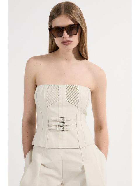KAREN MILLEN Archive Collection - Tailored Cotton Pintuck Grosgrain Belted Corset