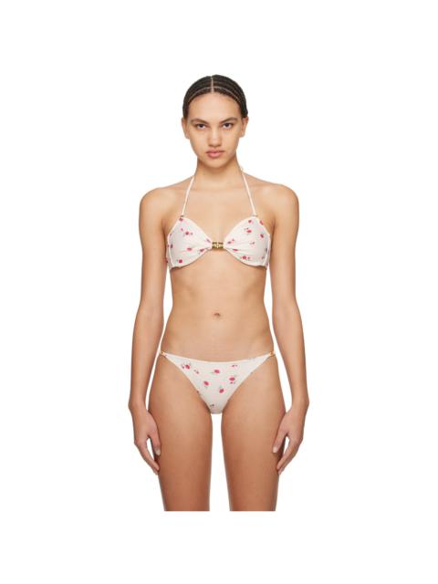 GANNI Off-White Floral Bikini Top