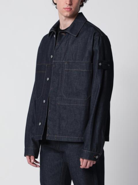 Stone Island Coach jacket with pockets in raw indigo denim cotton in blue