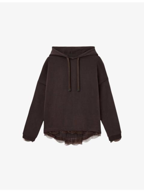 ALLSAINTS Nia Lace-Trim Cotton-Blend Hoody