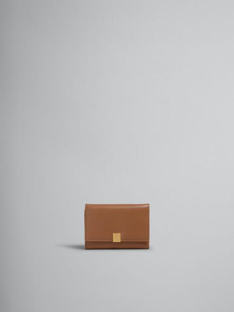 Marni BROWN LEATHER TRIFOLD PRISMA WALLET