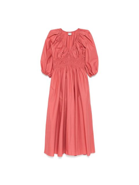 MATTEAU shirred plunge button dress
