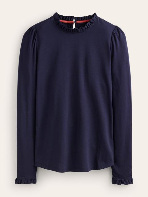 BODEN Supersoft Frill Detail Top-Navy