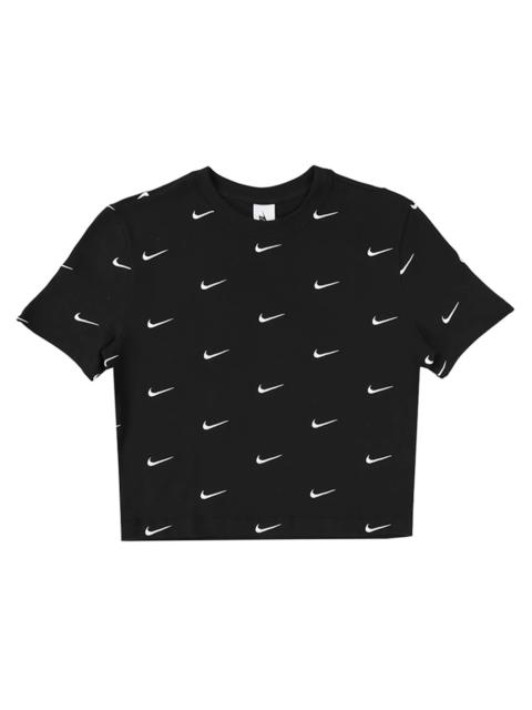 Nike Nike All Over Swoosh Logo Cropped T-Shirt Black