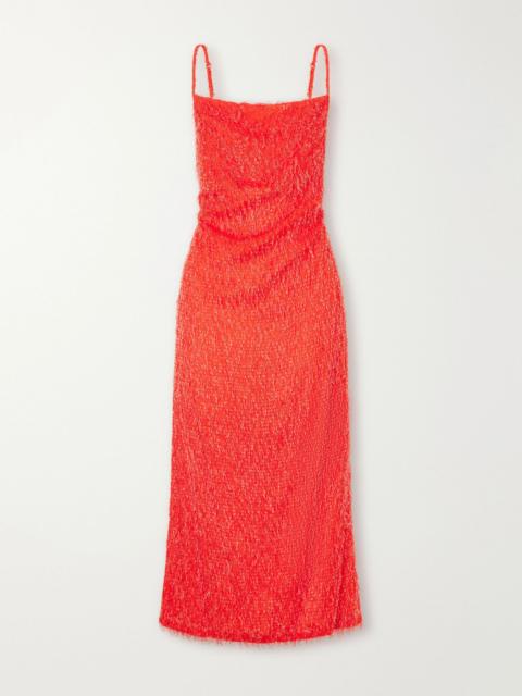Bottega Veneta Draped fil coupé jacquard midi dress Red
