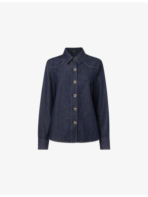 WHISTLES Long-Sleeved Contrast-Stitched Denim Shirt